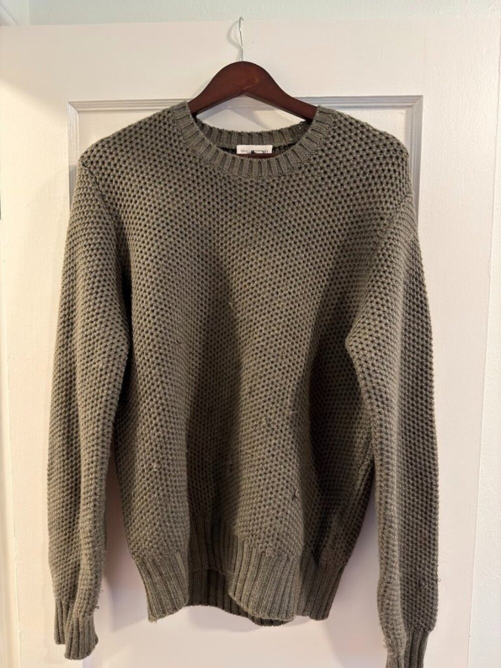 Spier & Mackay Moss Green Chunky Waffle Knit Crewneck Sweater Size M